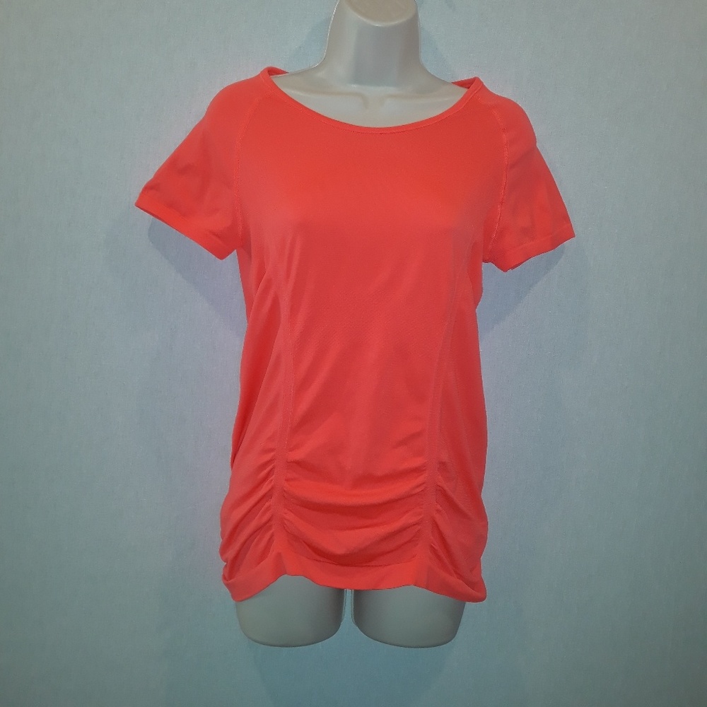 Athleta Fast Track Ruched Neon T-Shirt